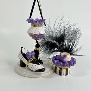 Porcelain Hinged Trinket Box Mud Pie Pillbox Fashion Set Hat Shoe Purse Vintage